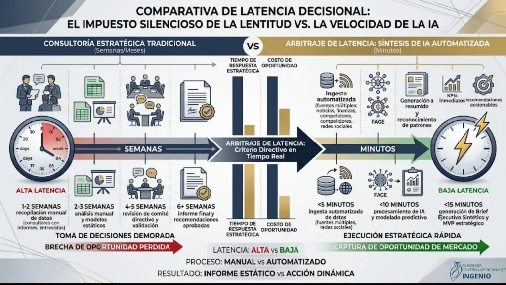 Grafico comparativo que contraste la linea de tiempo de la consultoria tradicional