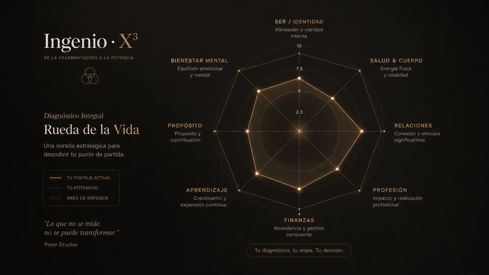 Rueda de la Vida del workbook Ingenio X3: diagnóstico de 8 dimensiones
